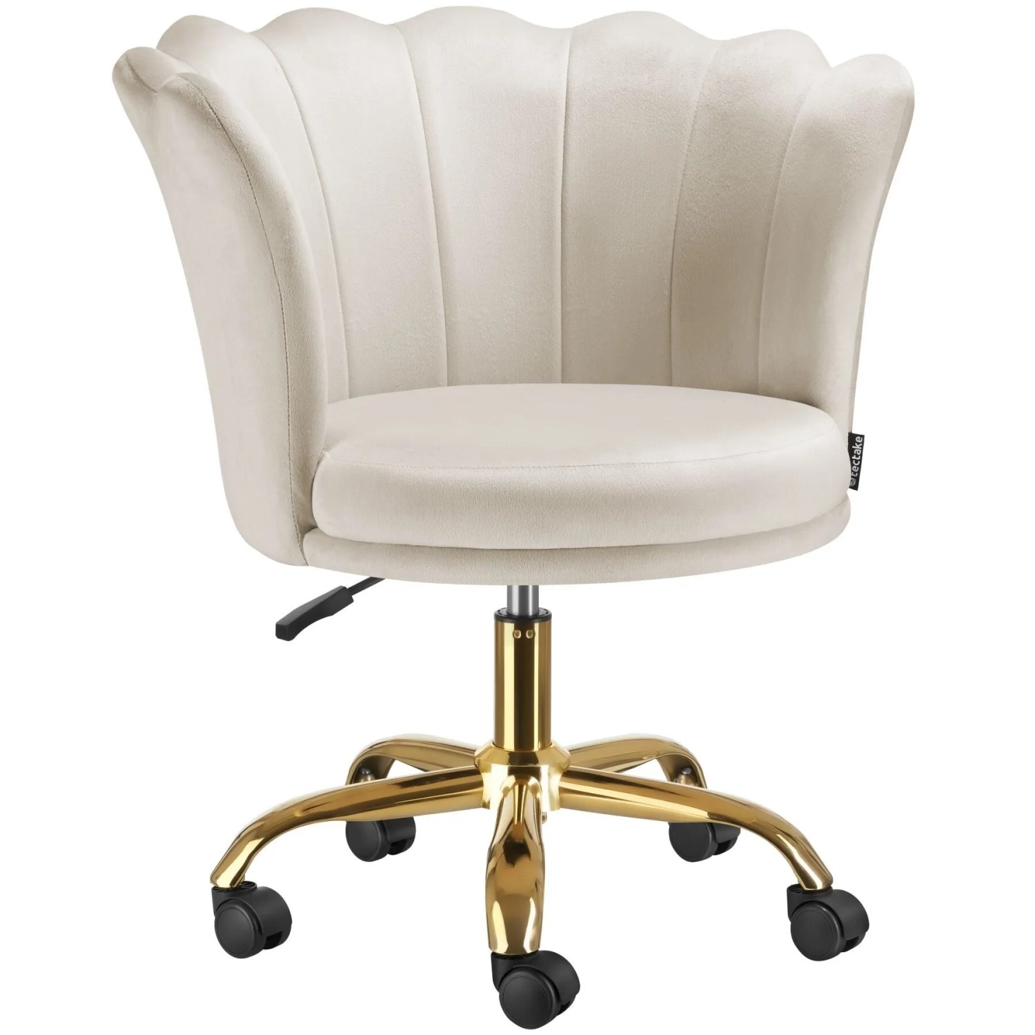 Tectake Drehstuhl Stella Dick Gepolstert  Mit Samtbezug Stufenlos Höhenverstellbar  360° Drehbar  65 x 64 x 88 cm Creme Gold
