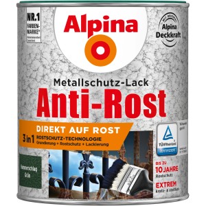 Dose Alpina Metallschutz-Lack Anti-Rost Grün Hammerschlag, 750ml, für optimalen Rostschutz.