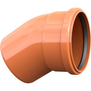 Orangefarbener KG Bogen DN 200 mit 30 Grad Winkel aus Kunststoff.