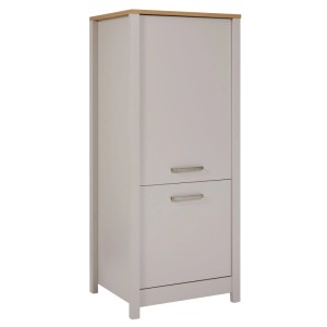 OBI Geräteschrank Sardegna Kaschmir, 70x60x167 cm. Heller Küchenschrank mit Eiche-Topplatte, zwei Türen und Griffen.