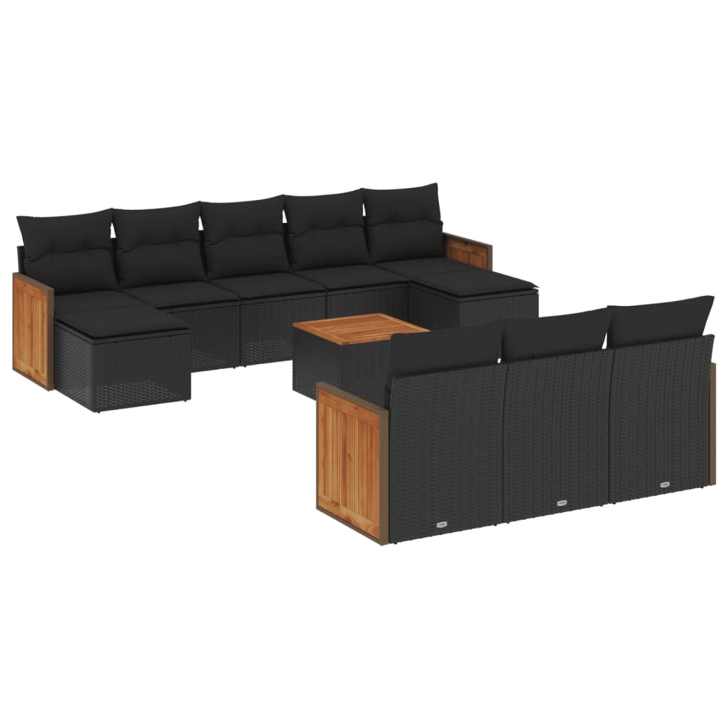 vidaXL 11-Tlg Garten-Sofagarnitur mit Kissen Schwarz Poly Rattan 3228099