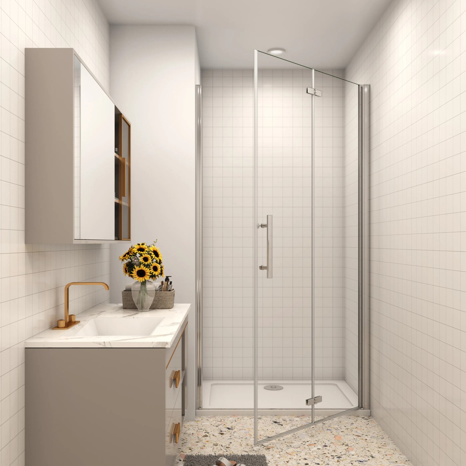 AICA Falttür Dusche 80x185cm mit Nano-Glas, Drehtür und Scharnier für Duschabtrennung.