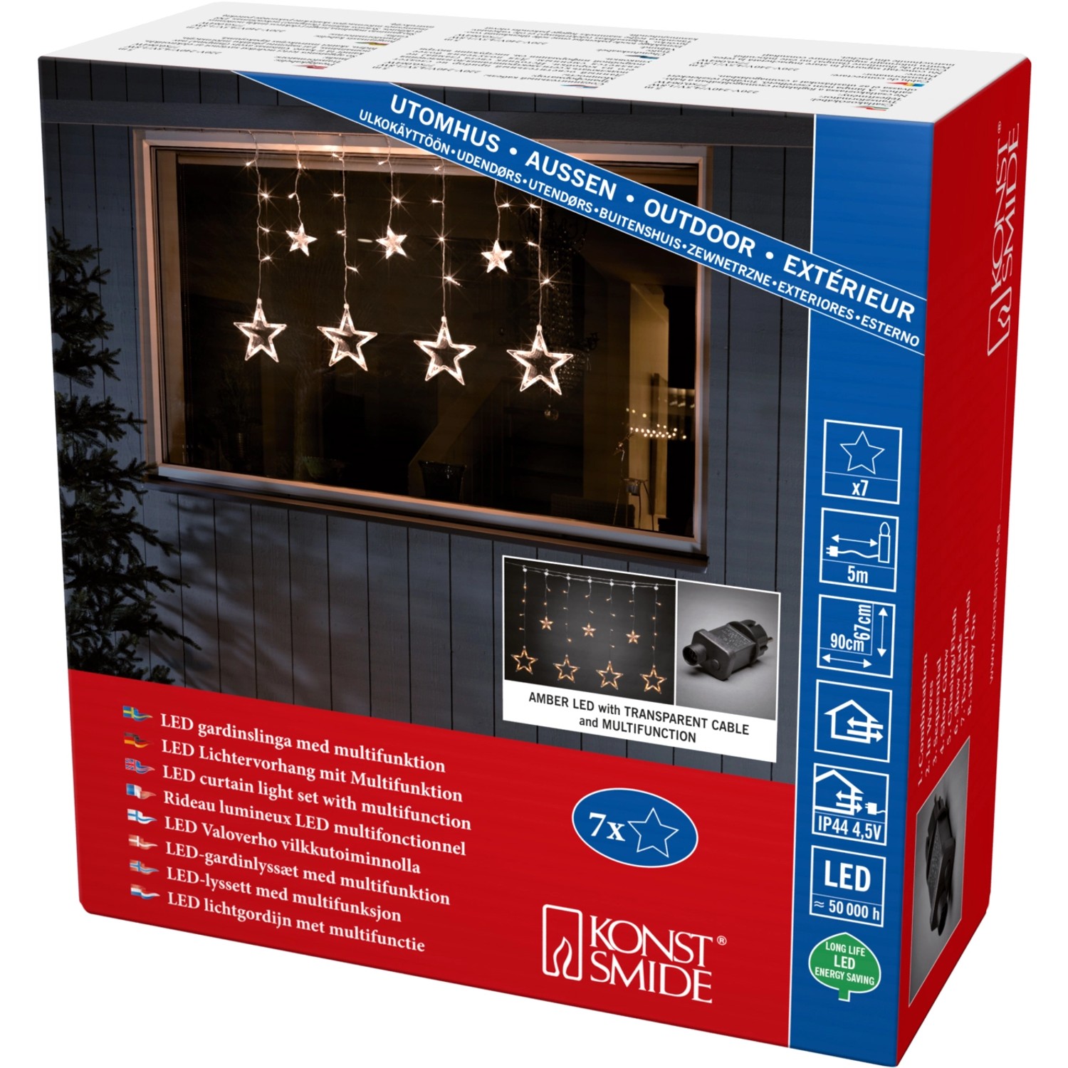 Konstsmide LED Lichtervorhang 3 kleine und 4 große Sterne günstig online kaufen