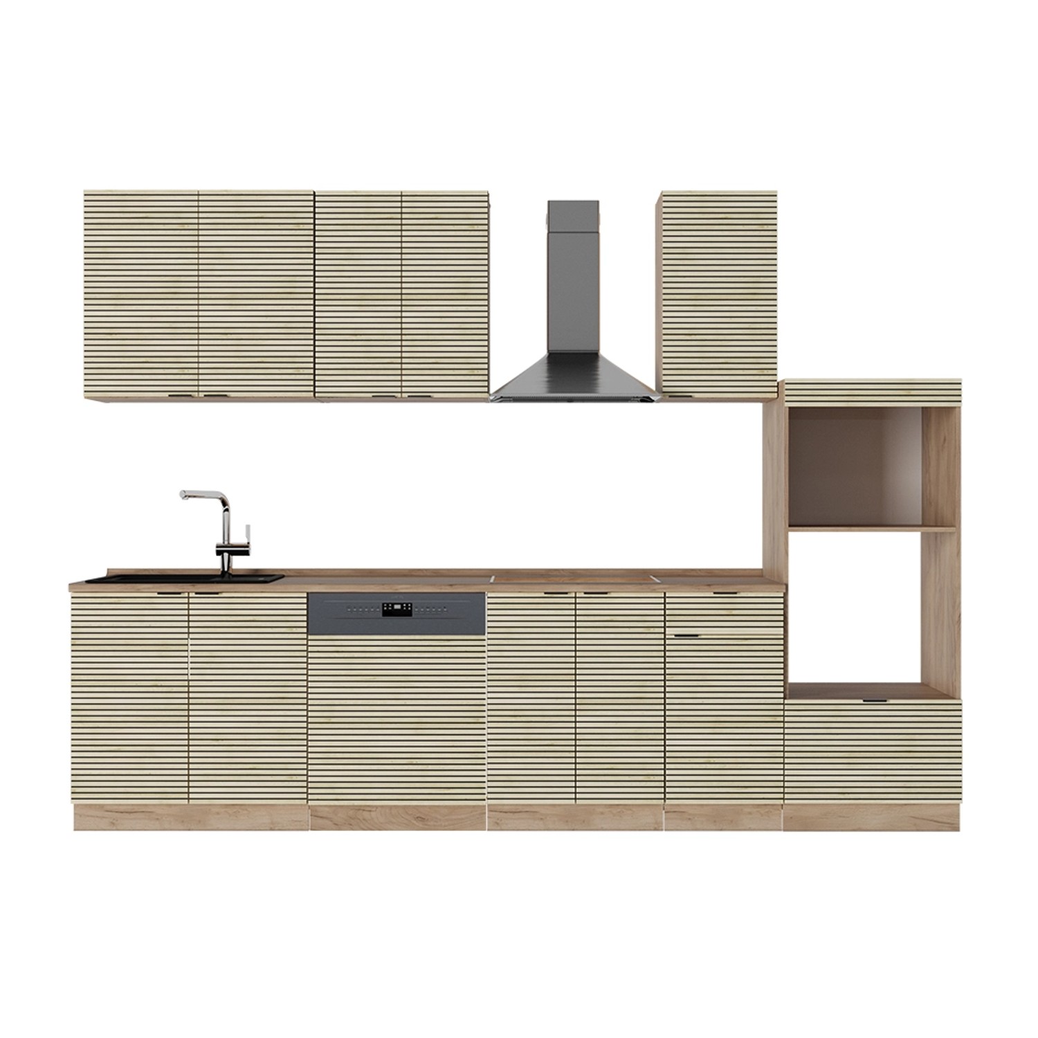 Vicco Fame-Line Küchenzeile Eiche Paneel/Goldkraft Eiche 300 cm mit Hochsch günstig online kaufen