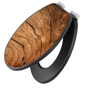 Banjado WC-Sitz Anthrazit mit Holz-Motiv, Absenkautomatik, MDF Toilettendeckel