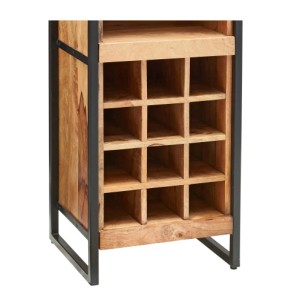 Barregal Fontana aus Mango-Holz mit Metallgestell, 51x40x120 cm. Weinregal im Vintage-Look für Wohn- und Esszimmer.