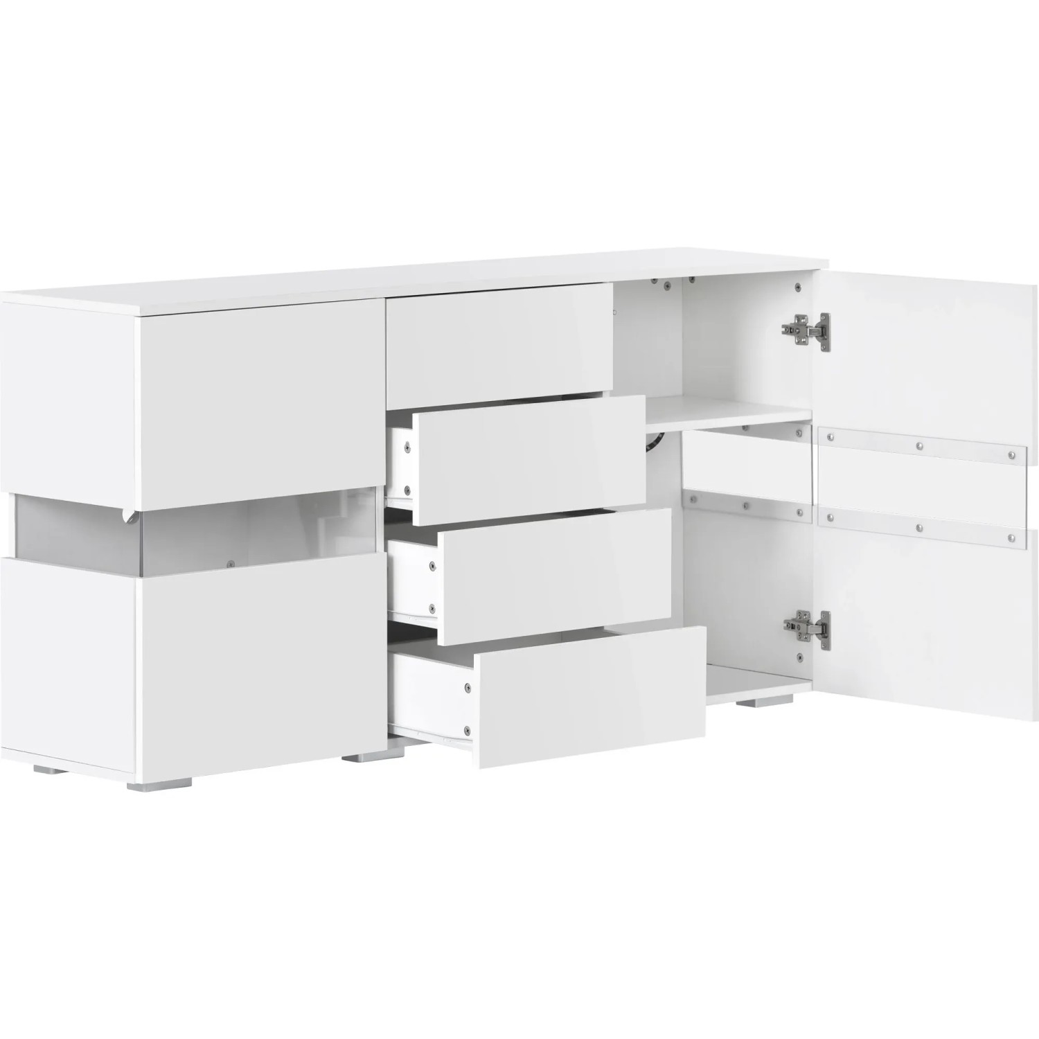 okwish Sideboard mit LED Leuchten Stauraum Esszimmer 140x35x72cm Weiß