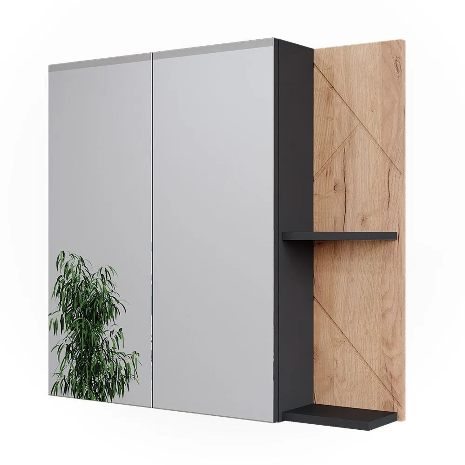 Vicco Badspiegelschrank Irma Anthrazit Goldkraft Eiche 80 x 75