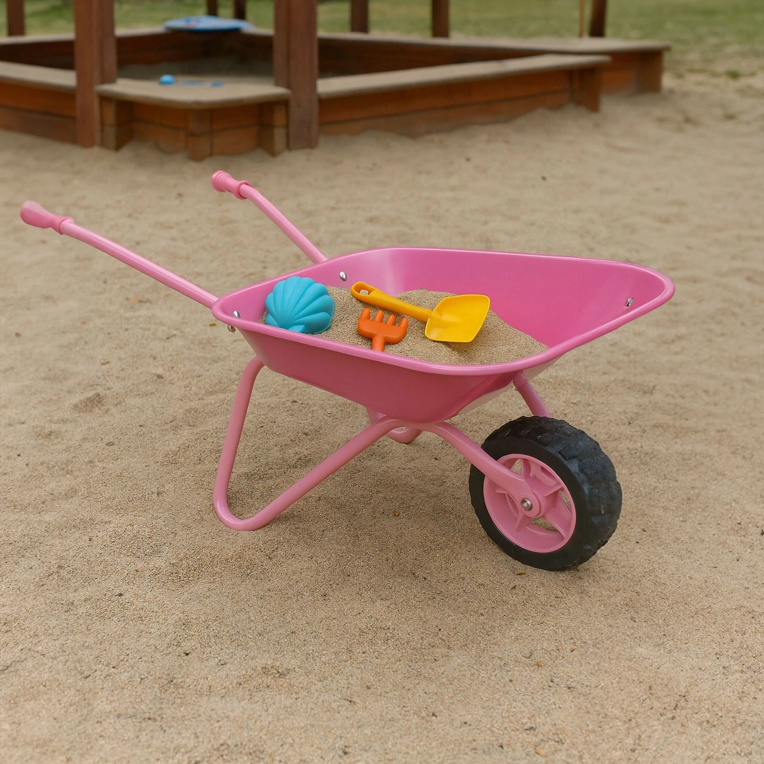 Relaxdays Kinderschubkarre Eisen Rosa Schwarz Gummirad 43 cm x 74 cm x 36 cm 2,2 kg_2