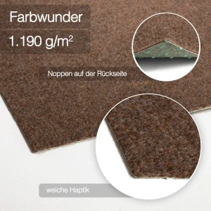 Braun gemusterter Karat Rasenteppich Farbwunder PRO mit Noppen und weicher Haptik.