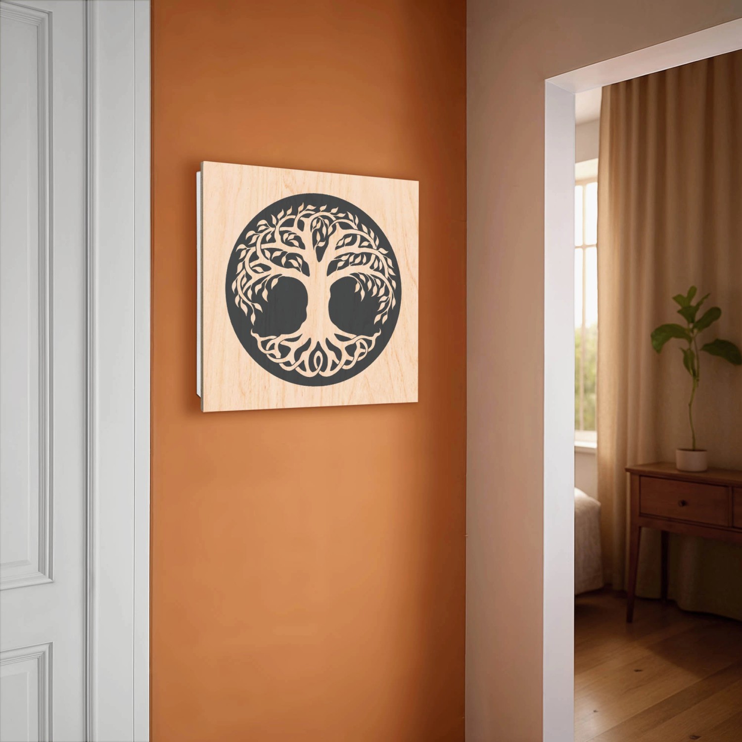 Weißer Banjado Schlüsselkasten aus Holz mit Lebensbaum-Motiv und 50 Haken zur Schlüsselaufbewahrung.