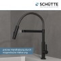 Schütte Miami Spültischarmatur, schwarz-matt, mit Soft-Touch Schlauch und Spiralfeder-Auslauf.