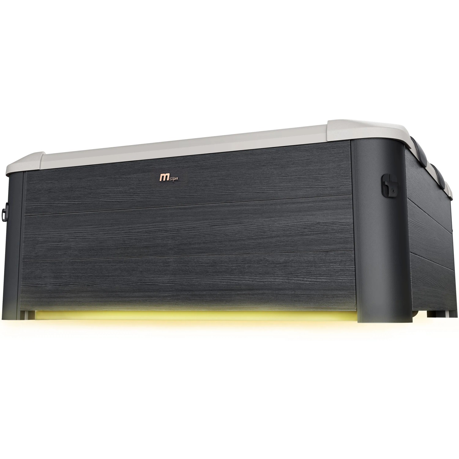 MSpa Frame Whirlpool Oslo mit Hydromassage, graue Holzoptik und LED-Beleuchtung.