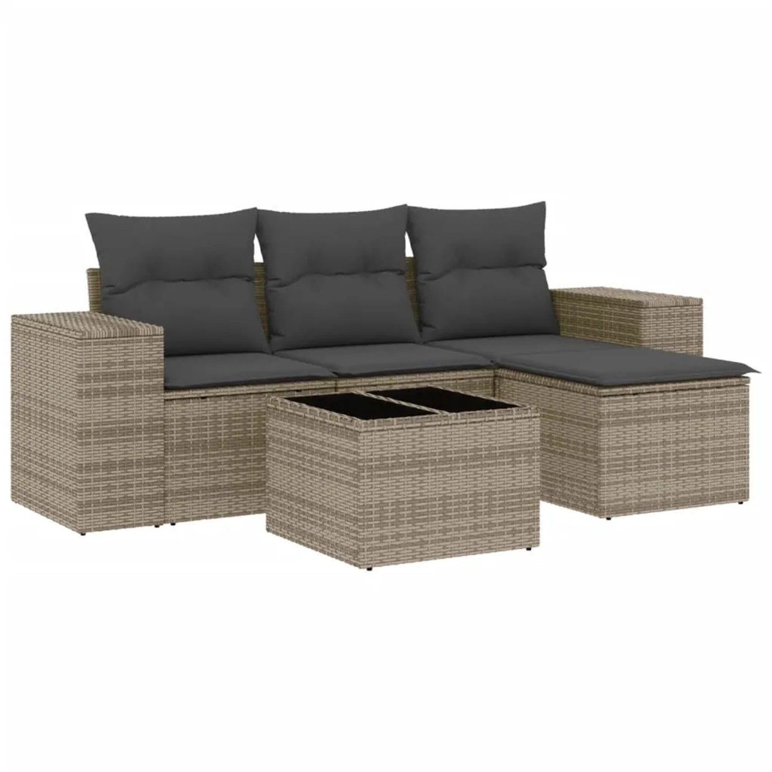 vidaXL 5-Tlg Garten-Sofagarnitur mit Kissen Grau Poly Rattan 3222479