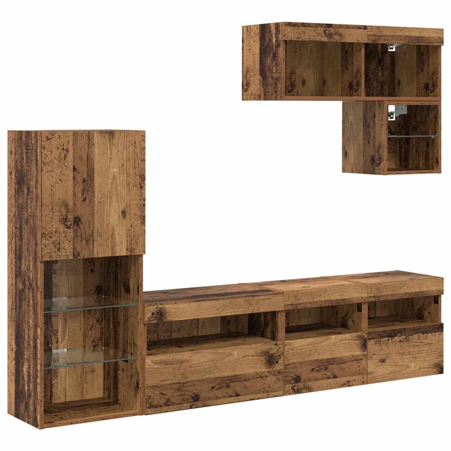 vidaXL TV-Wandgeräte mit LED-Lichtleisten 6-Tlg Altholz Holzwerkstoff 3402974