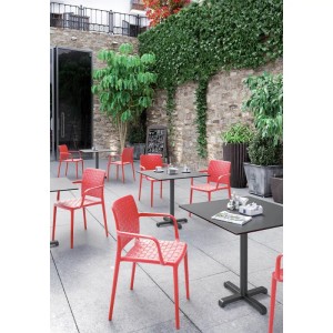 Anthrazitgrauer Papatya Fame-S Stuhl aus Polypropylen, Webmuster, für Garten und Terrasse.