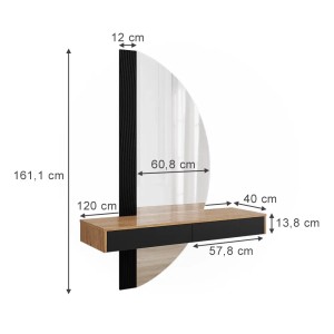 Vicco Schminktisch Melisa, 120 cm, Schwarz/Eiche, mit Spiegel und 2 Schubladen. Ideal für Ihr Schlafzimmer.