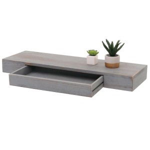 BERLINLODGE Wandregal HxBxT 8x80x25cm Schweberegal Wandboard Hängeregal Regal Schublade Massiv-Holz Grau Shabby