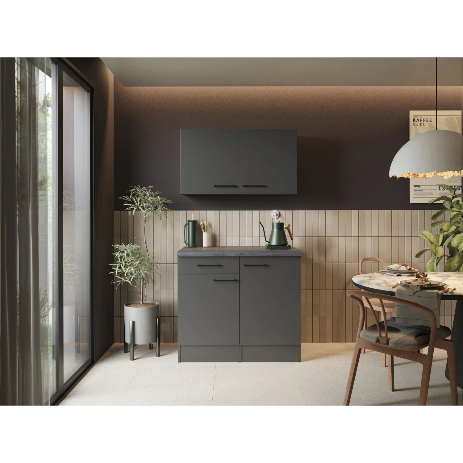 Respekta Buffetschrank Oliver Set 100 cm Grau Matt Granit Optik