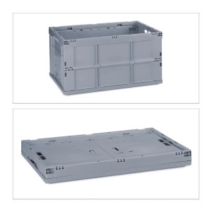 Relaxdays Klappbox Polypropylen Grau Stabil Faltbar 31,5 cm x 58,5 cm x 40 cm