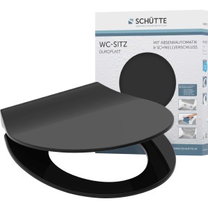 Schwarzer Schütte WC-Sitz Duroplast Slim mit Absenkautomatik und Schnellverschluss.