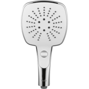 baliv Duschbrause verchromt, eckige Handbrause mit Antikalk-Noppen und Druckknopf zur Strahlarten-Verstellung.