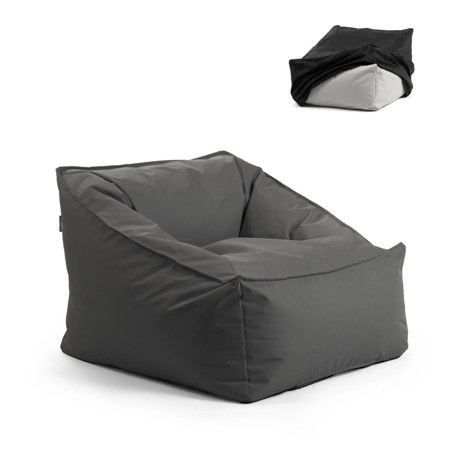 mokebo Gartensessel mit Pouf Der Sunnyboy Bean Bag mit Füllung oder Outdoor Sitzsack mit Hocker und Schutzhülle in Hellgrau