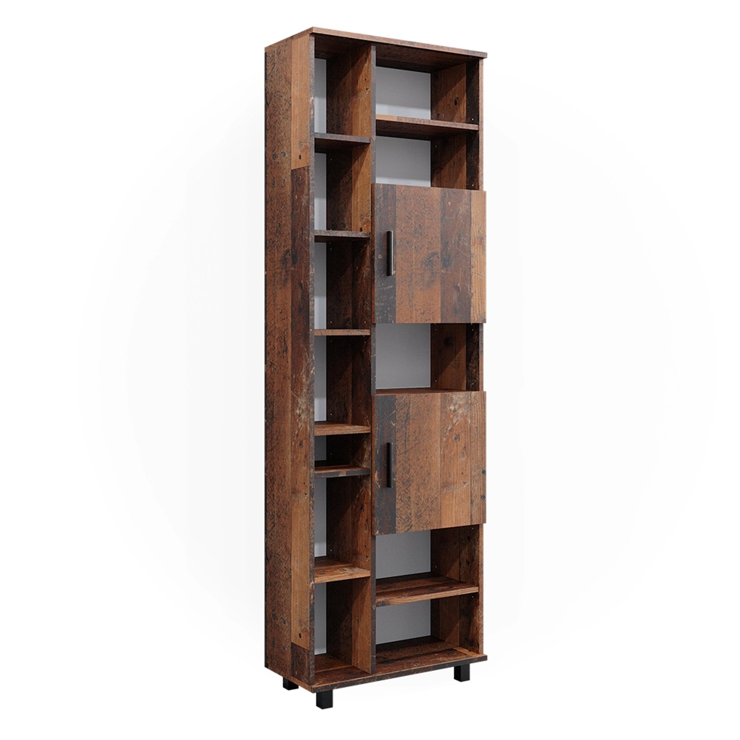 Vicco Badschrank Ilias Eiche Rustikal 60 x 190 cm mit Türen und Offenen Fächern