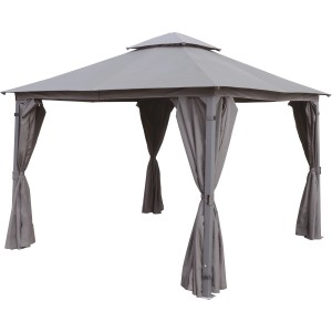 Anthrazitfarbener Caballo Stahl-Pavillon 330x330 cm mit Seitenteilen.