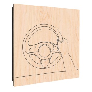 Schwarzer Banjado Schlüsselkasten aus Holz (30x30cm) mit Lineart Lenkrad Motiv und 50 Haken.