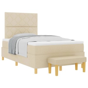 vidaXL Boxspringbett mit Matratze Creme 120 x 200 cm Stoff 3344371