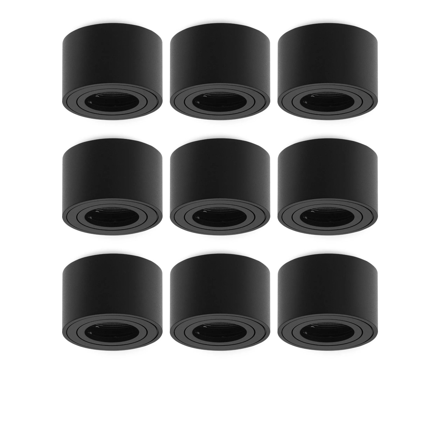 Oktaplex Lile S 9er Set Aufbauspot-Gehäuse ohne Leuchtmittel Schwarz Schwenkbar Ø 80 mm für Nizza LED-Module Aufputz
