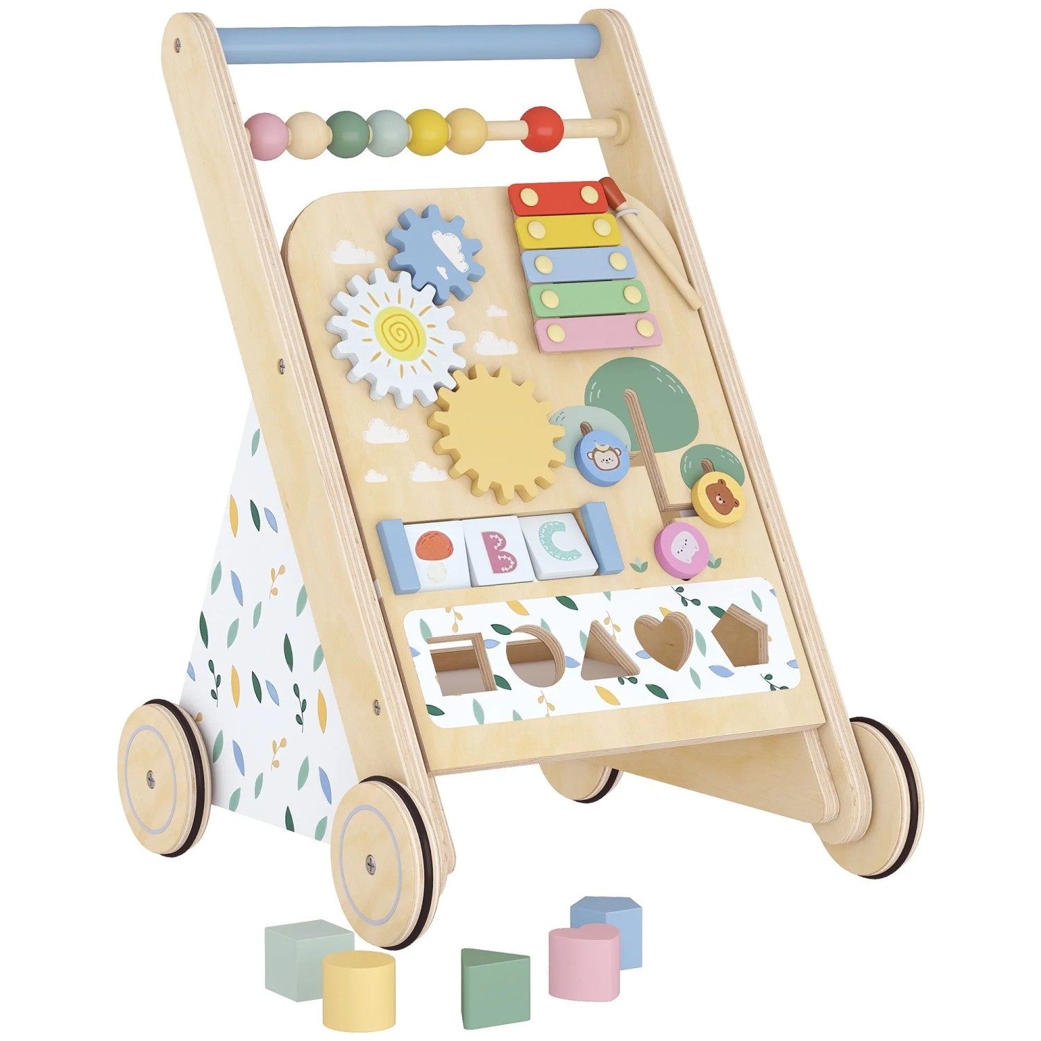 AIYAPLAY Baby Lauflernwagen Mehrschichtplatte Kautschukholz 34,5L x 32,4B x 46H cm Naturholz