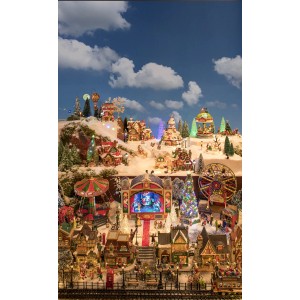 Weihnachtsdorf mit Schlittschuhverleih, Karussell und Weihnachtsbaum, 3-teiliges Deko-Set.