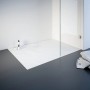 Rechteckige, weiße Schulte Duschwanne ExpressPlus 120x90 cm aus Mineralguss mit Ablaufgarnitur.