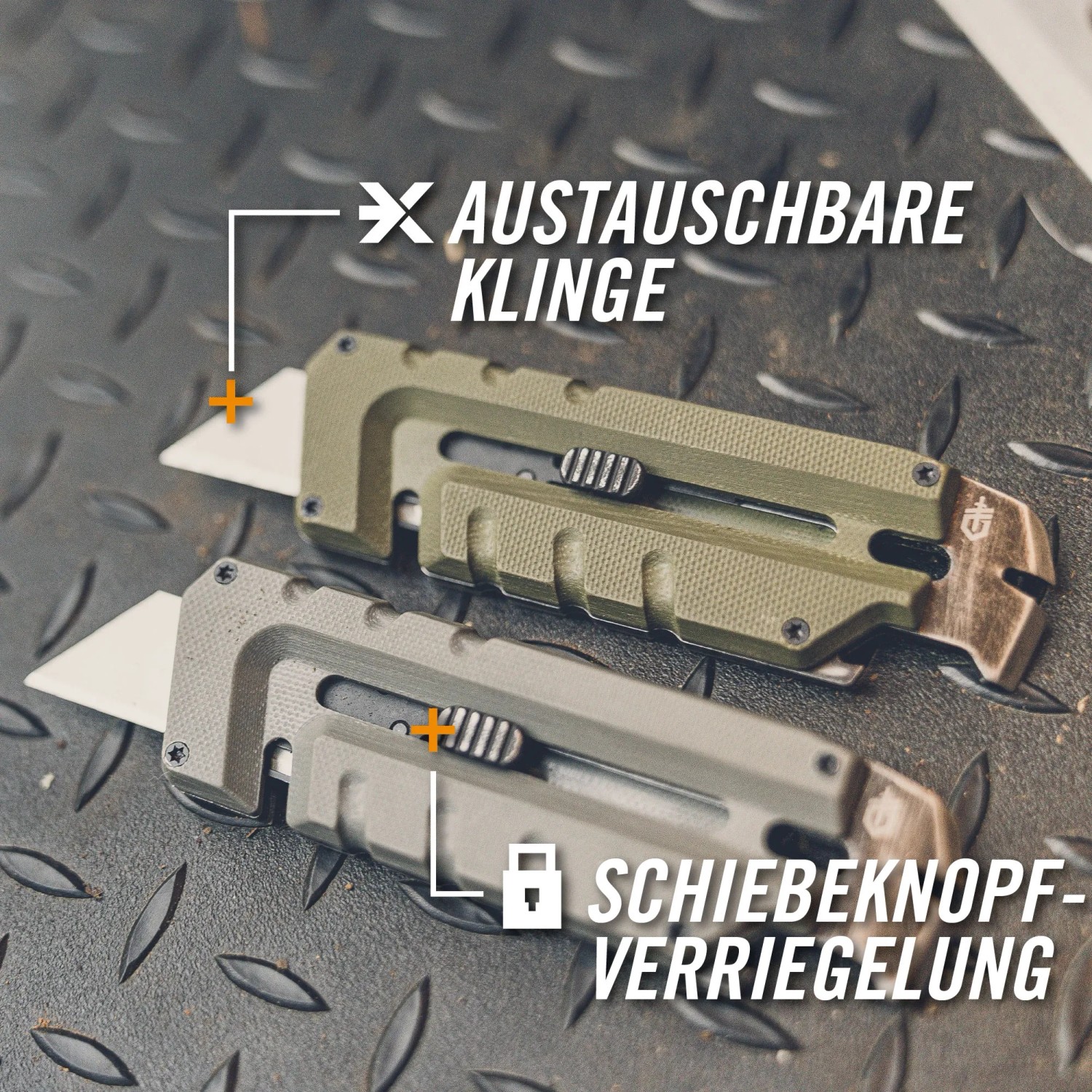 Gerber Prybrid Utility Taschentool mit 8 Werkzeugen, inklusive auswechselbarer Klinge und Schiebeknopf-Verriegelung.