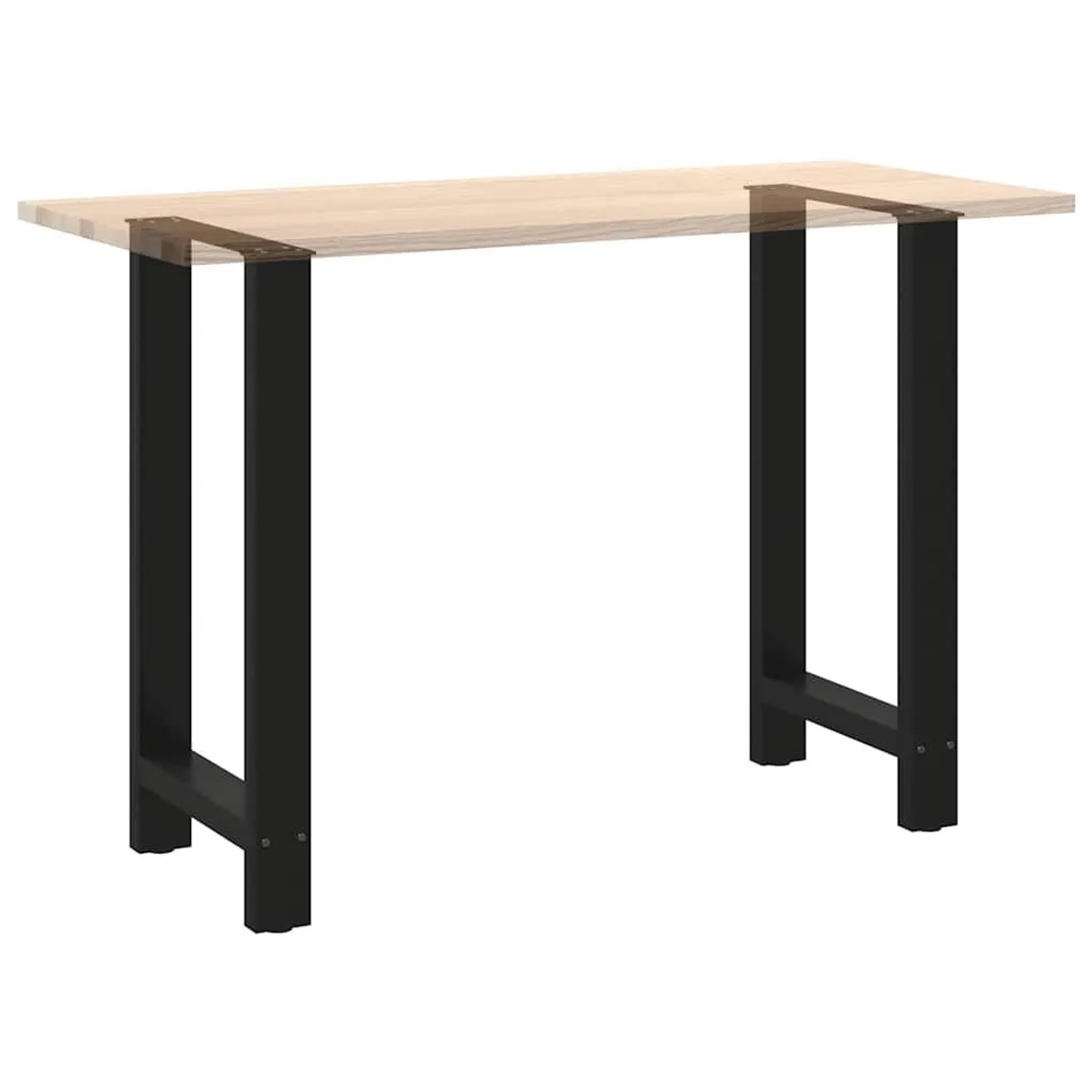 Zwei schwarze Bartischbeine aus pulverbeschichtetem Stahl, rechteckig, mit Querstrebe. Ideal für Stehtische.