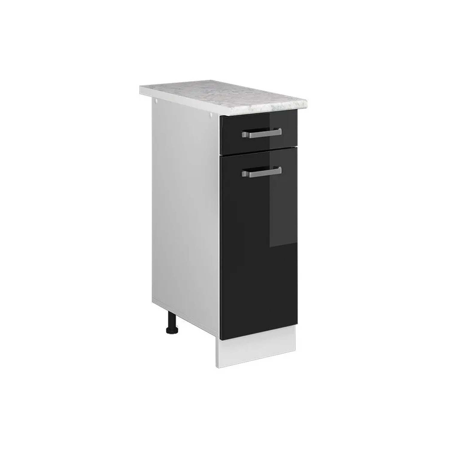 Vicco Küchenunterschrank R-Line Schwarz Hochglanz Weiß 30 cm AP Marmor