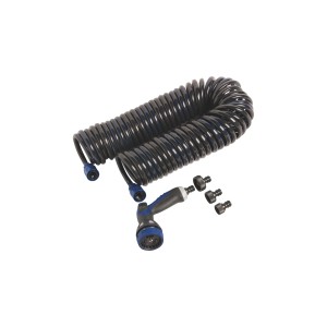 LUX Spiralschlauch-Set Comfort 15 m mit Multifunktionsbrause und Hahnstücken.