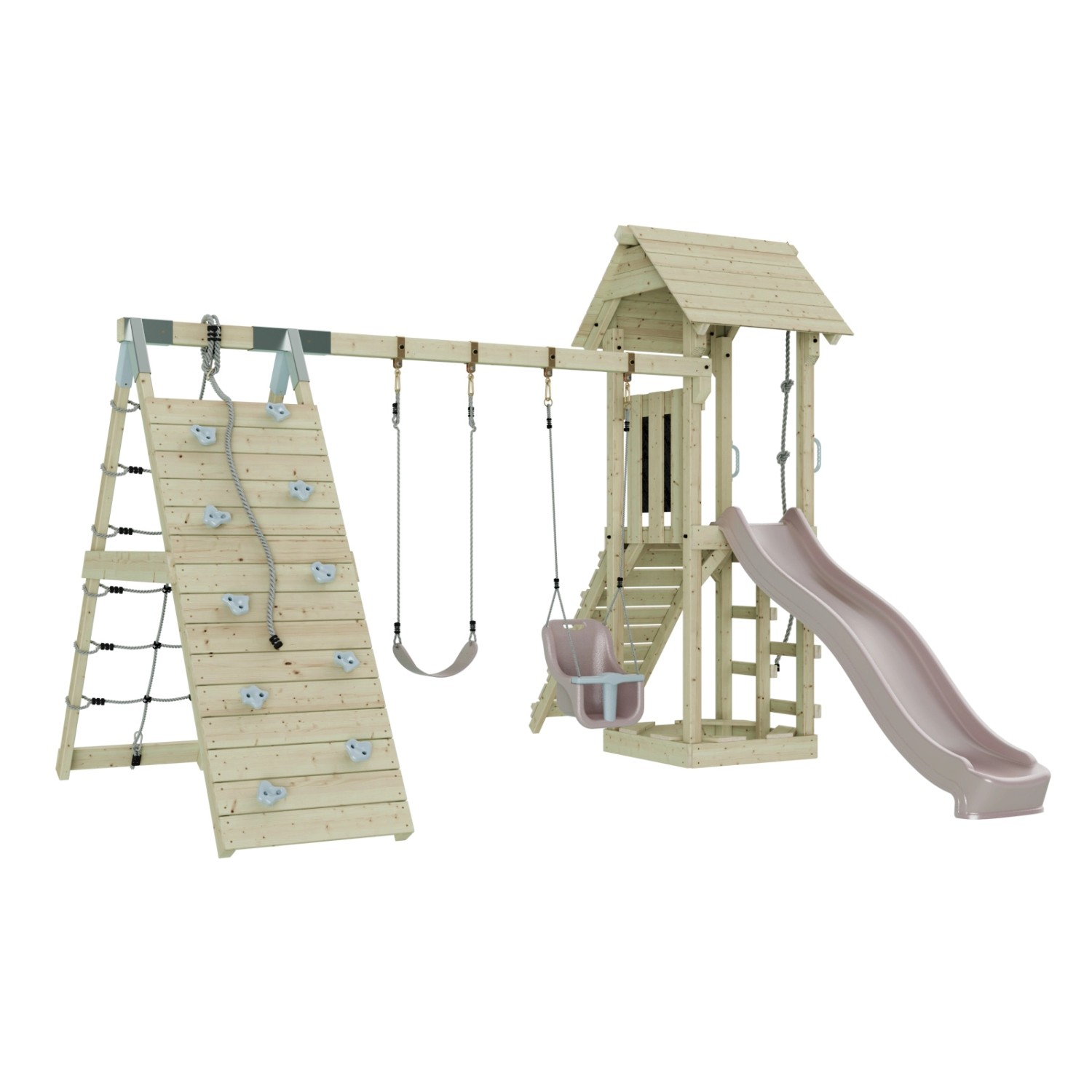 OutdoorToys Spielturm Kiruna mit Babyschaukel Altrosa