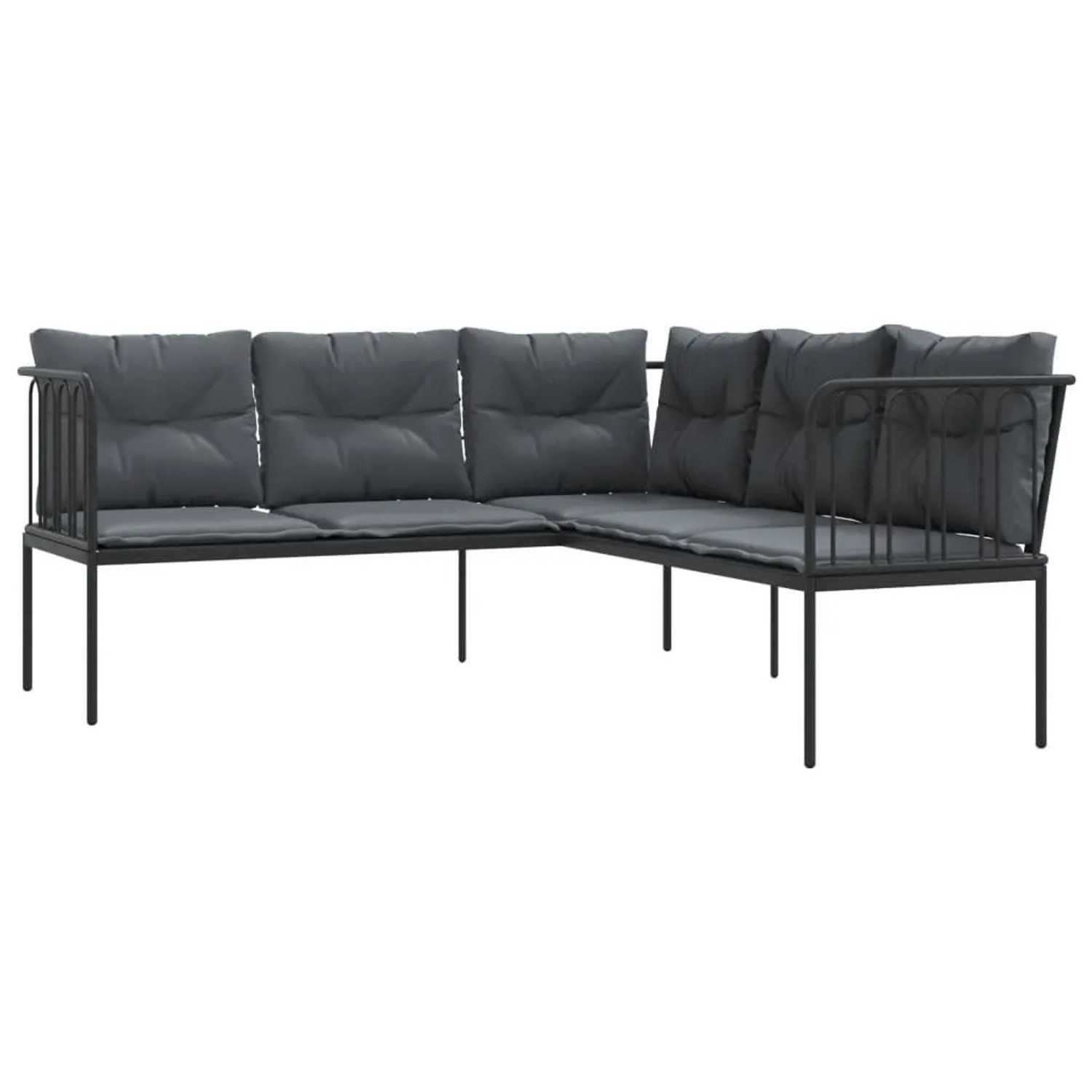 vidaXL Gartensofa in L-Form mit Kissen Schwarz Stahl und Textilene 4008108