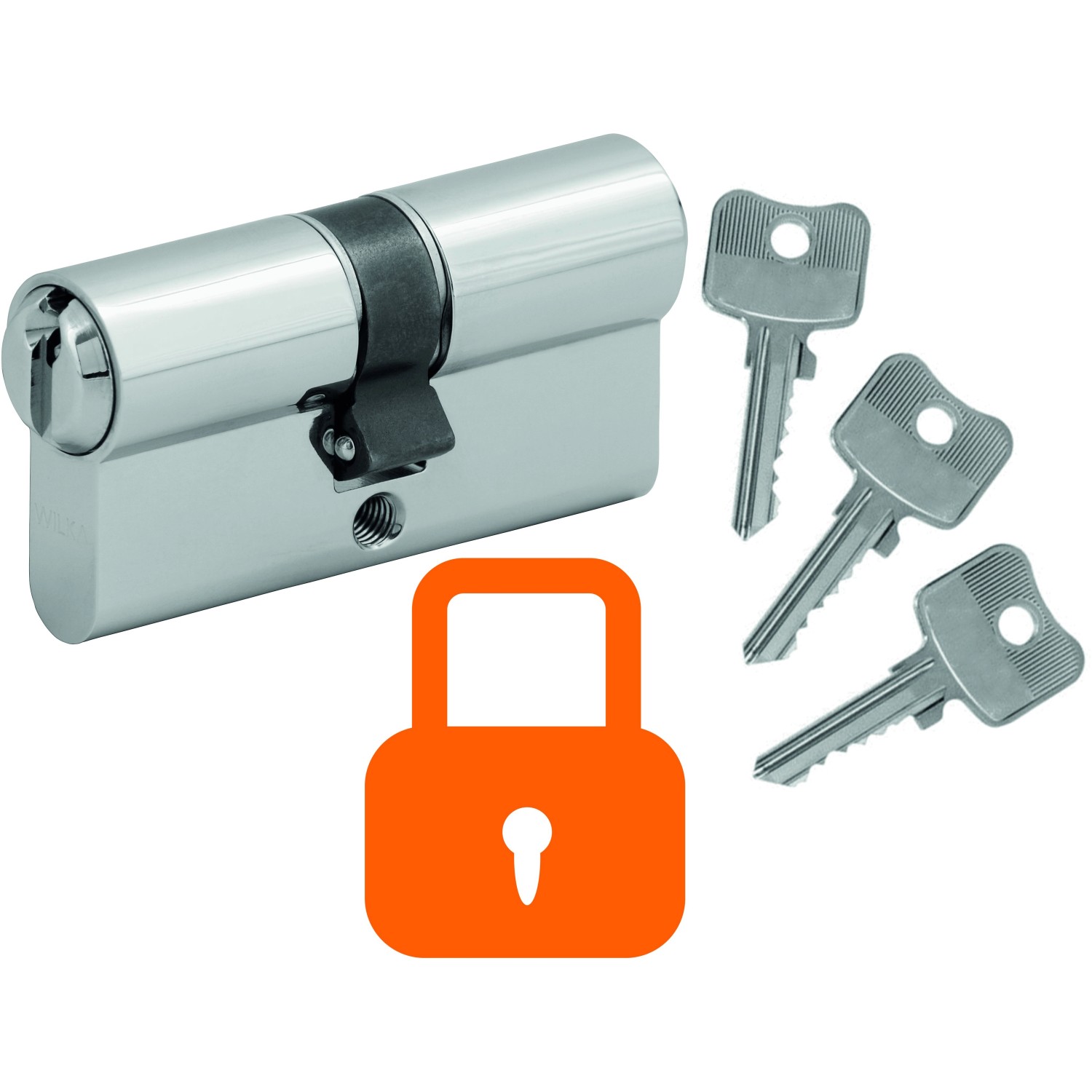 Sicherheits-Türschloss mit drei Schlüsseln und einem Schloss-Symbol.