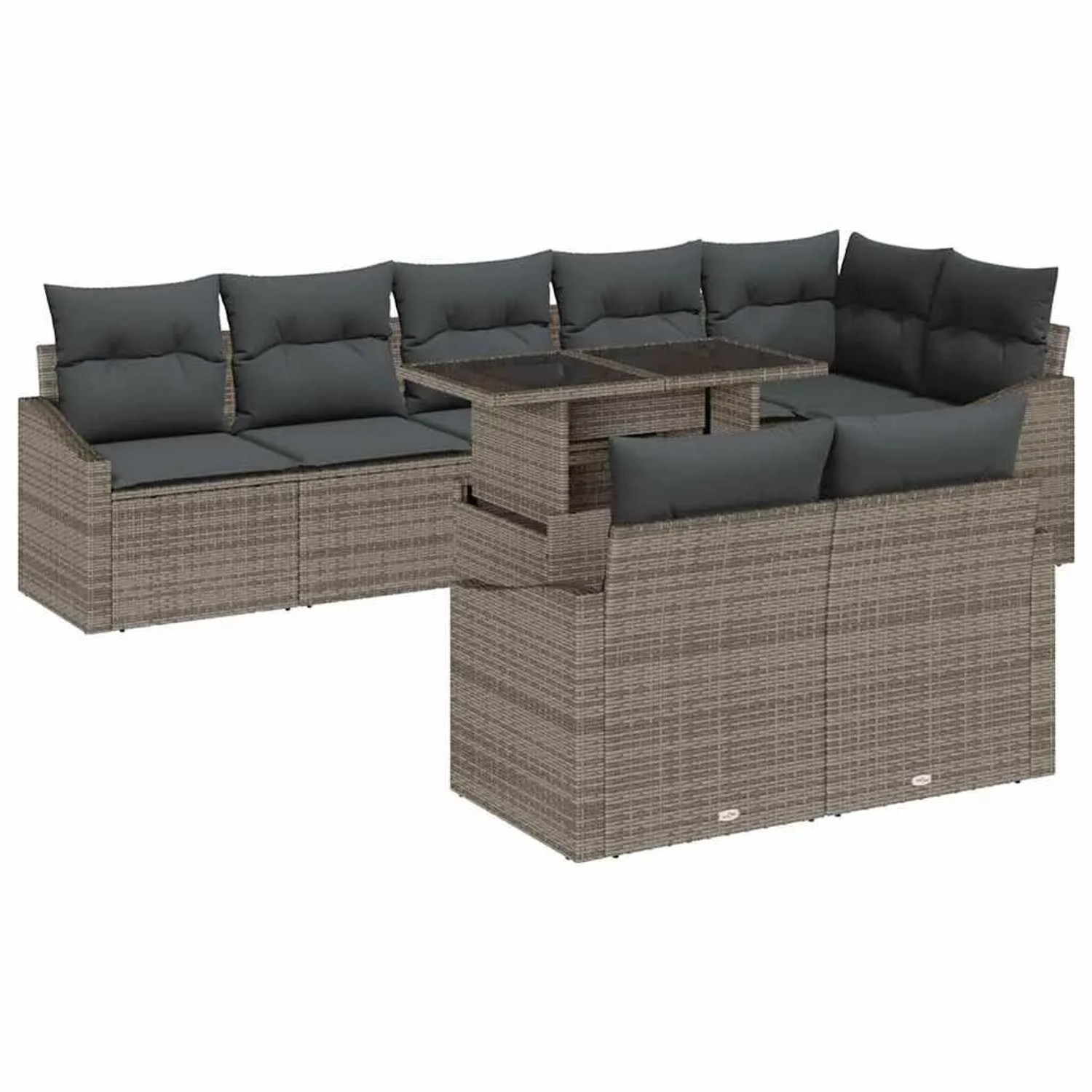 vidaXL Garten-Sofa-Set mit Kissen mit Speicher 9-Tlg Grau 3357762