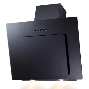 Schwarze PKM Kopffreihaube für Einbauküchen mit LED-Beleuchtung.