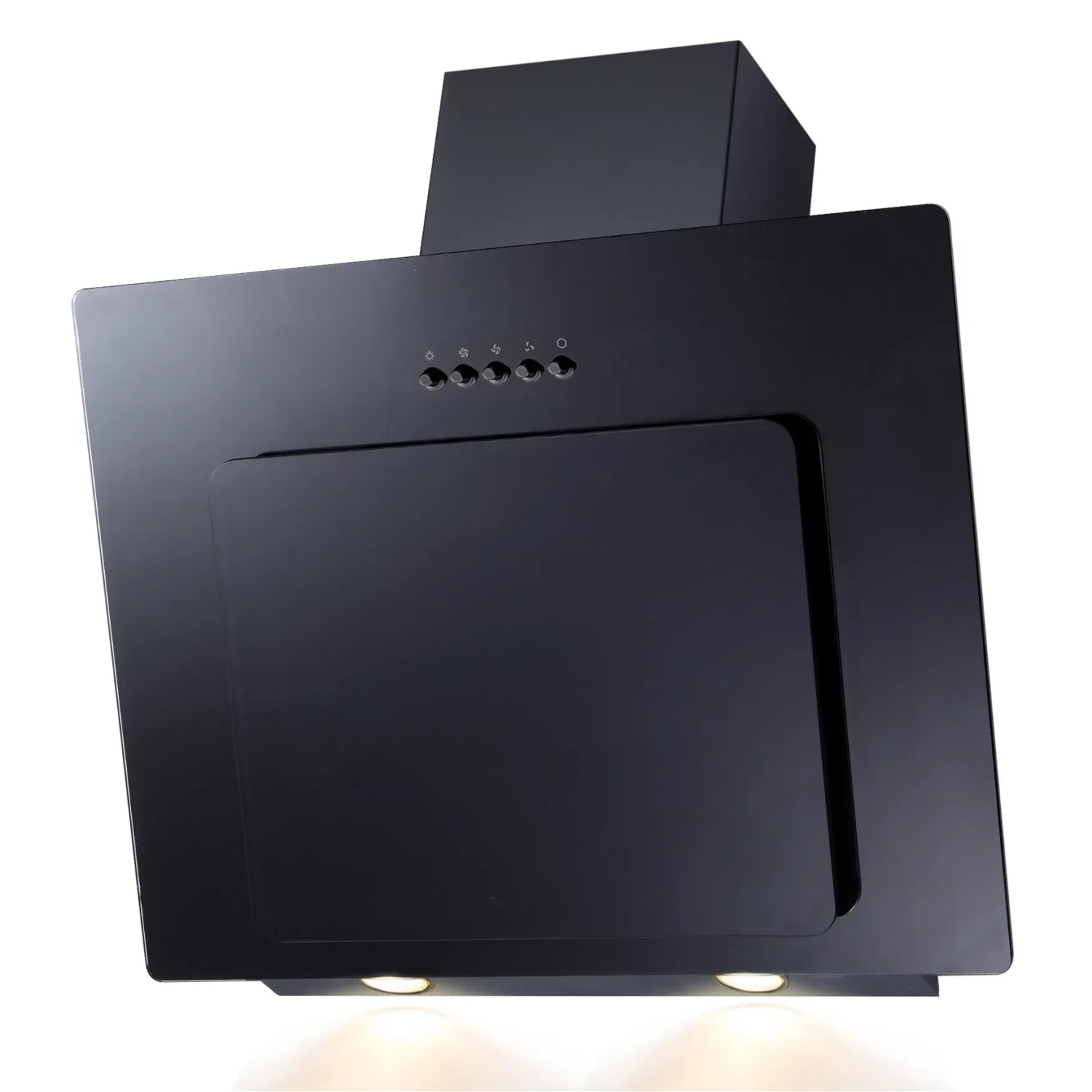Schwarze PKM Kopffreihaube für Einbauküchen mit LED-Beleuchtung.