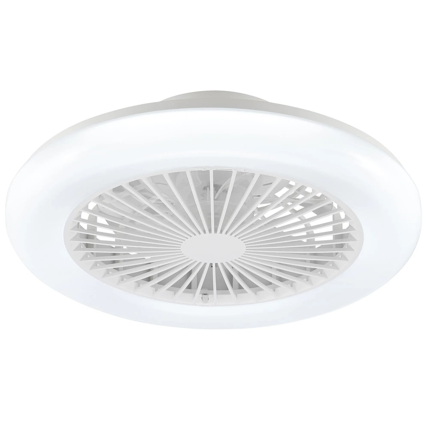 Weiße LED-Deckenleuchte Montero mit Ventilator, Ø 42 cm. Moderne Deckenlampe für Wohnräume.