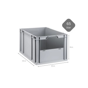 Graue PROREGAL Eurobox NextGen, 65 Liter, mit offener Front. Aufbewahrungsbox für Industrie und Gewerbe.