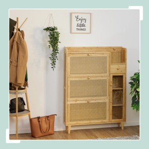 Relaxdays Schuhschrank Bambus Natur mit Rattanoptik 5 Fächer 127 x 95 x 19 cm 15,5 kg