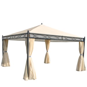 MCW Pergola Calpe Creme 4x4m mit Dach, Seitenwänden und Moskitonetz.