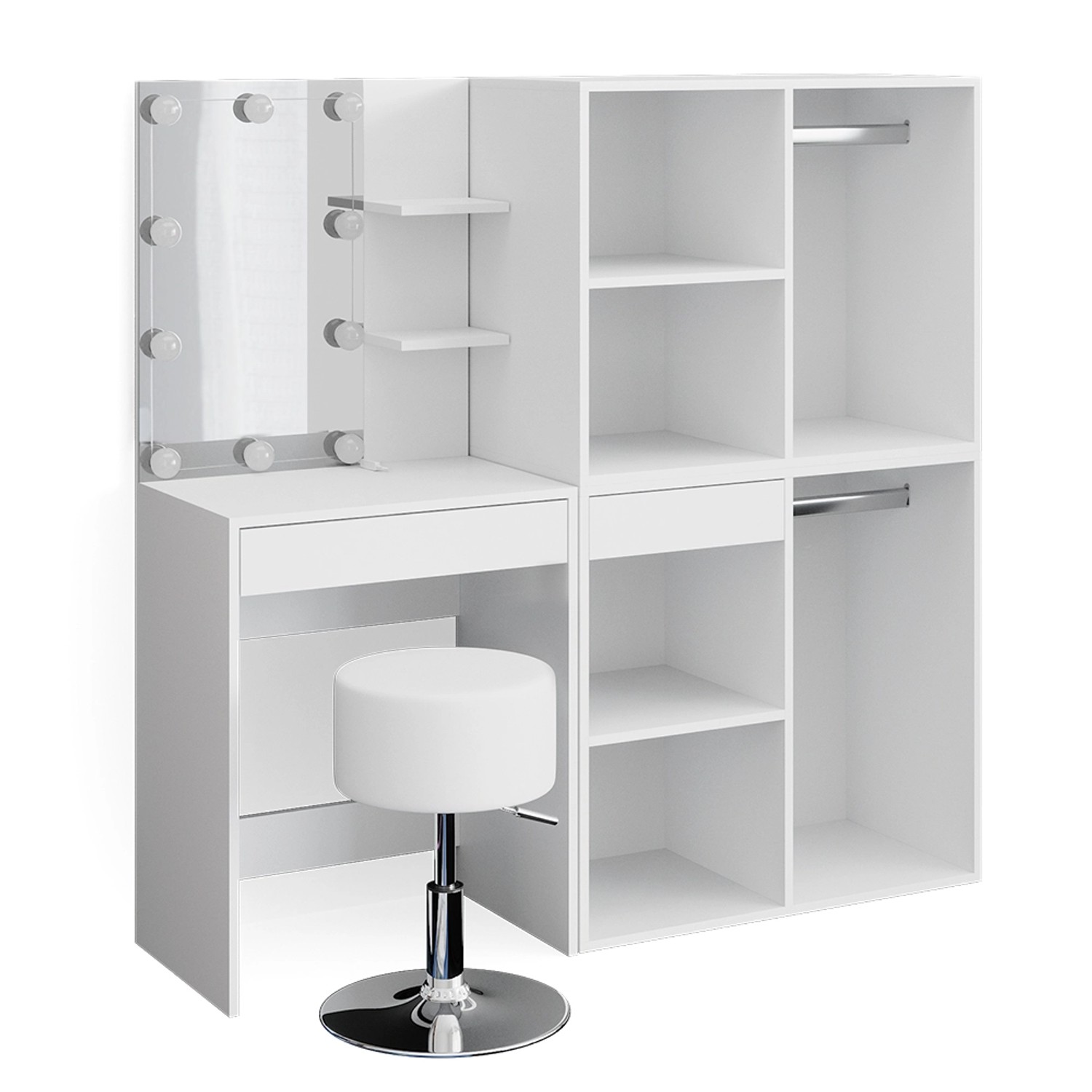 Vicco Schminktisch Isabelle Weiß 60 cm mit LED Hocker und Schränken günstig online kaufen